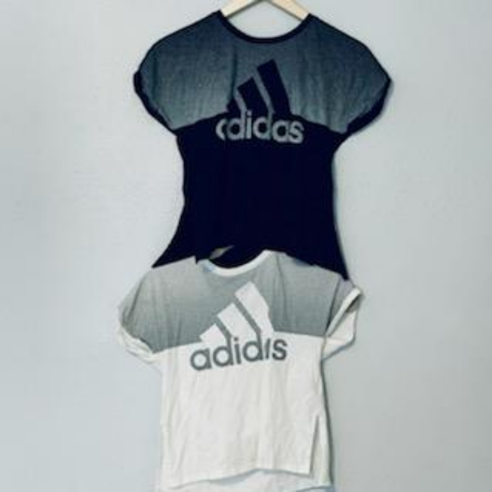 Adidas girls large white on black Adidas girls medium black on white shirts